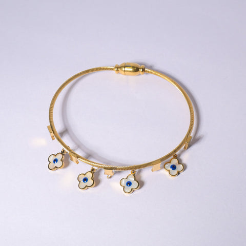 Golden Petal Evil Eye Adornment Bangle Bracelet