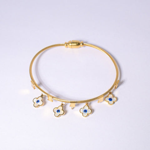 Golden Petal Evil Eye Adornment Bangle Bracelet