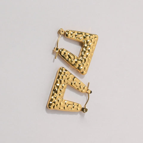 Geometric Elegance Gold Anti Tarnish Hoops