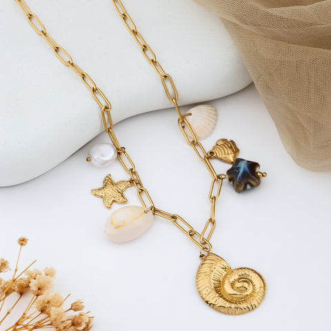 Marine Muse Gold Charm Necklace