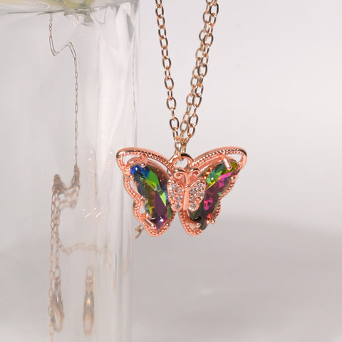 Butterfly Necklace with Dazzling Rainbow Stone