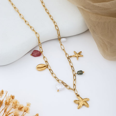 Starry Seascape Gold Charm Necklace